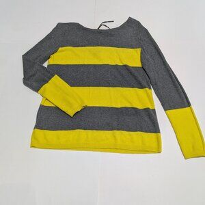 Ann Taylor Loft Long Sleeve Lightweight Sweater Yellow & Grey Striped, Size SP